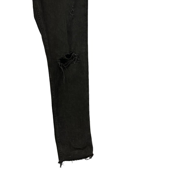 Agolde Cherie High Rise Straight Jeans Black 25x31 Busted Knee Rigid Raw Hem - Picture 6 of 12